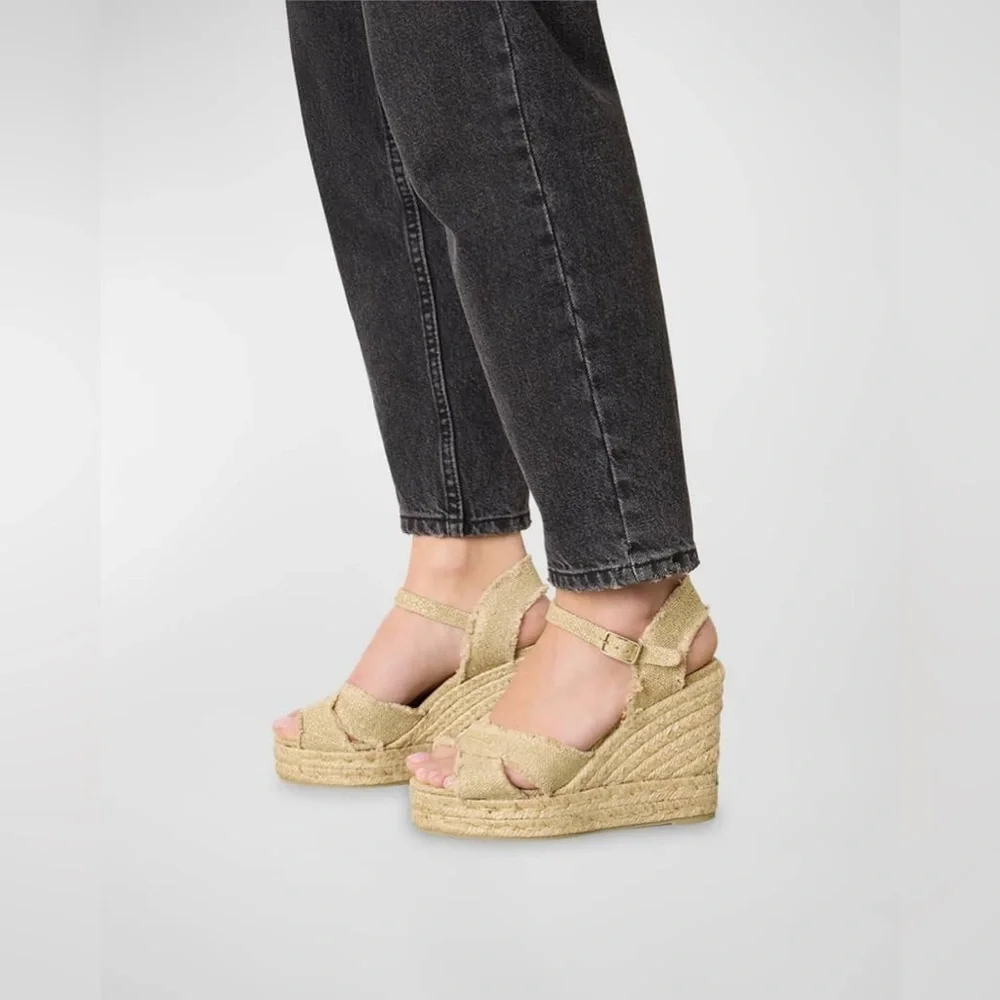 Castaner Bromelia Frayed Canvas Wedge Espadrilles Sz EU 39 Bohemian Vacation